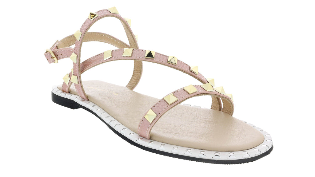 Ventutto Powder Pink Riveted Embellished Strappy Sandals-