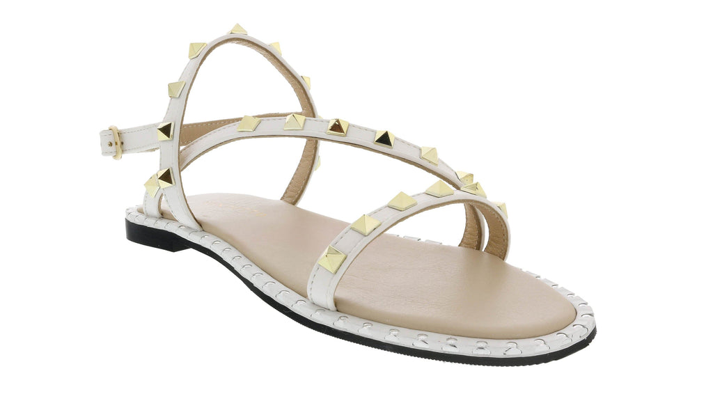 Ventutto White Riveted Embellished Strappy Sandals-