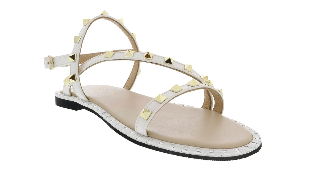 Ventutto White Riveted Embellished Strappy Sandals-7