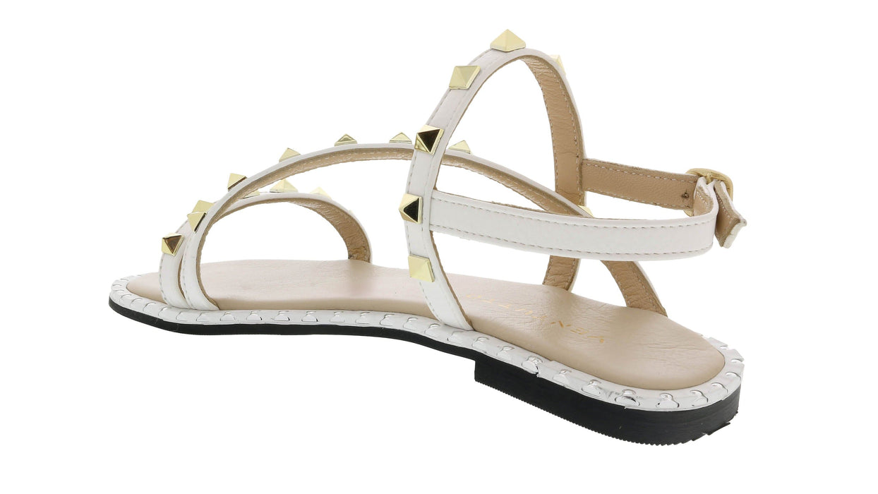 Ventutto White Riveted Embellished Strappy Sandals-