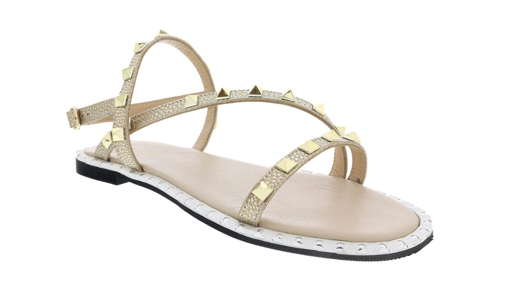 Ventutto Gold Riveted Embellished Strappy Sandals-