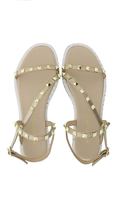 Ventutto Gold Riveted Embellished Strappy Sandals-