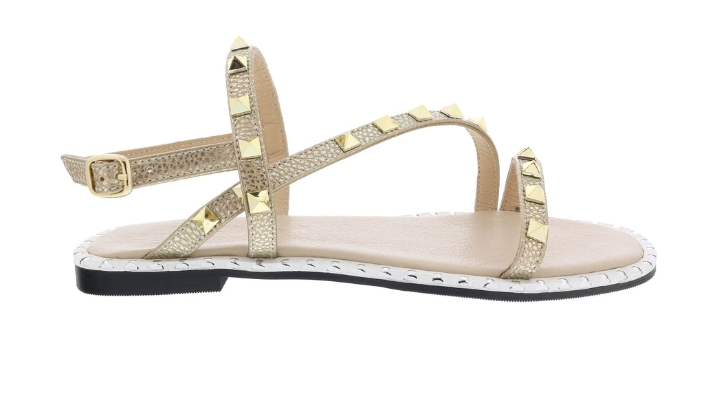 Ventutto Gold Riveted Embellished Strappy Sandals-
