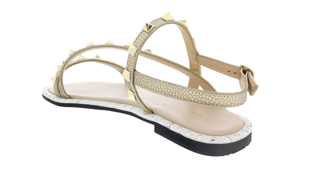 Ventutto Gold Riveted Embellished Strappy Sandals-