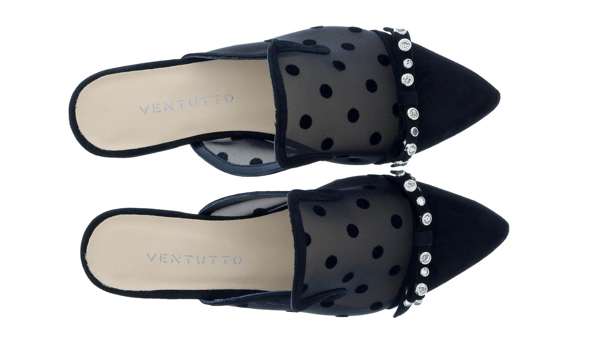 Ventutto Black Mesh Ballerina Flat Mule-