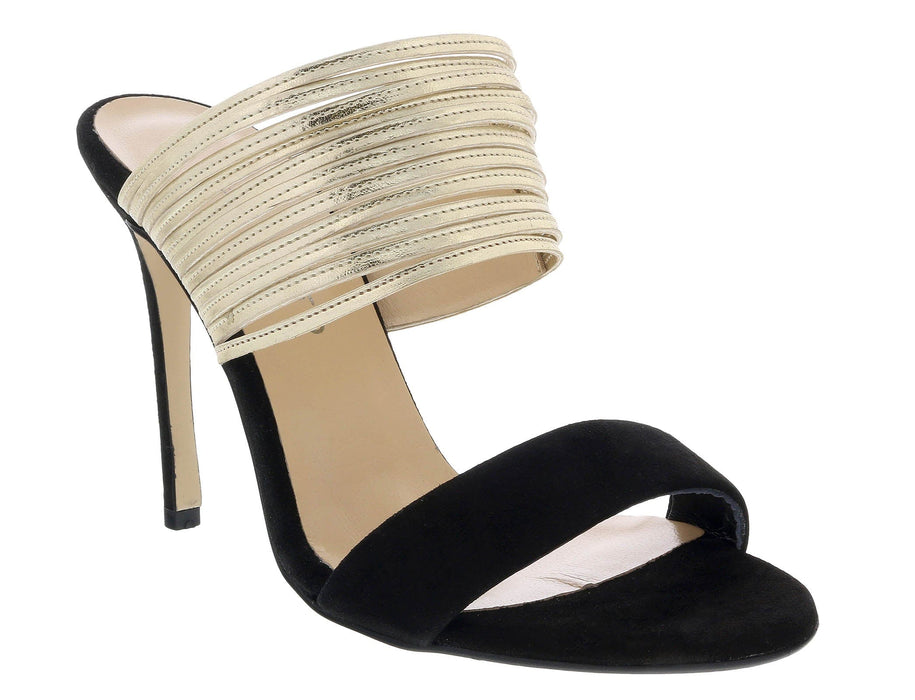 Ventutto Black/Gold Open Toe Slip On High Heel Sandals-