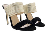 Ventutto Black/Gold Open Toe Slip On High Heel Sandals-