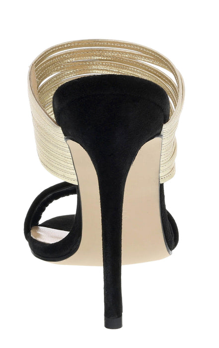 Ventutto Black/Gold Open Toe Slip On High Heel Sandals-