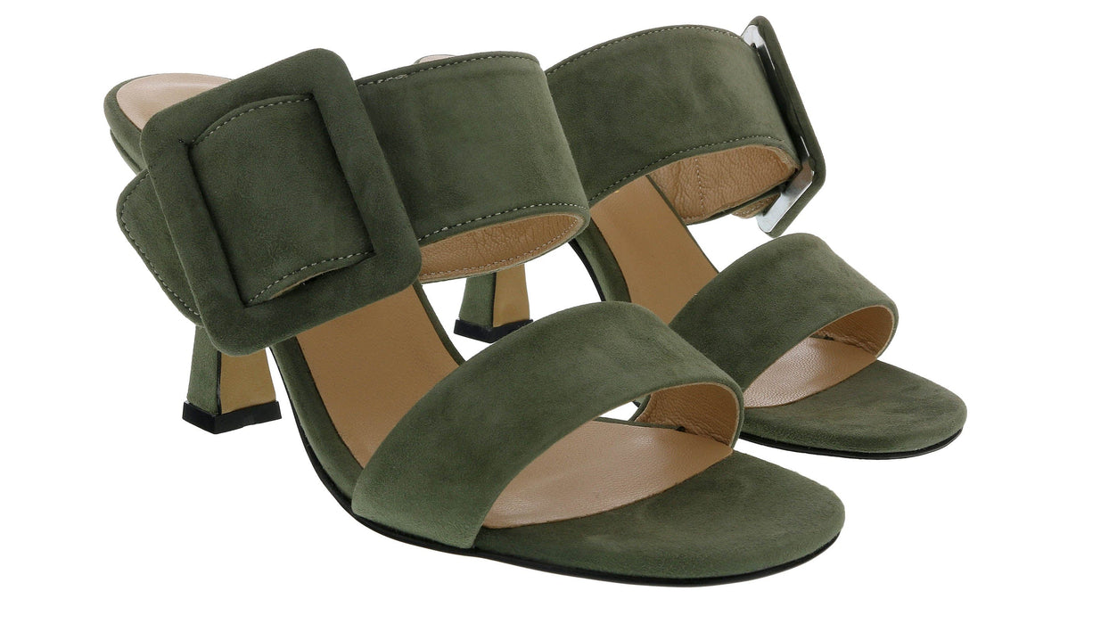 Ventutto Forest Green Wide Buckle High Heel Slide-