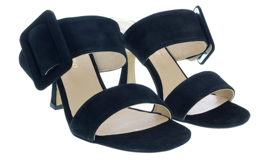 Ventutto Black Wide Buckle High Heel Slide-