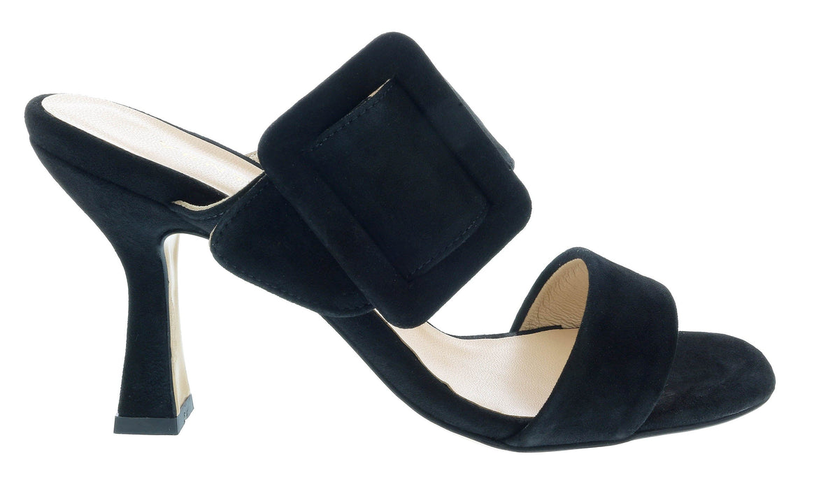 Ventutto Black Wide Buckle High Heel Slide-