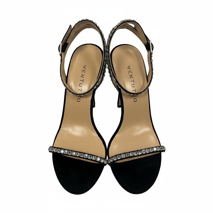 Ventutto Black Classic Crystal Embellished Strappy  High Heel Sandal-