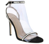 Ventutto Black Classic Crystal Embellished Strappy  High Heel Sandal-