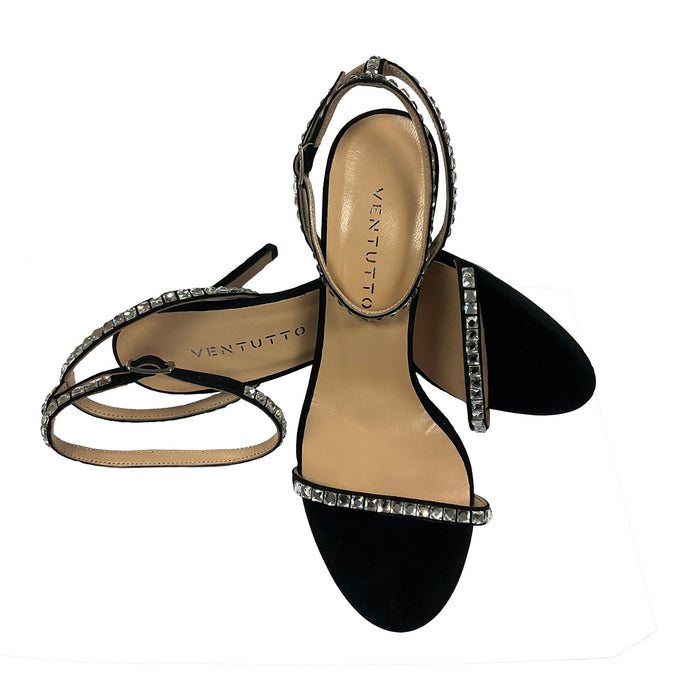 Ventutto Black Classic Crystal Embellished Strappy  High Heel Sandal-