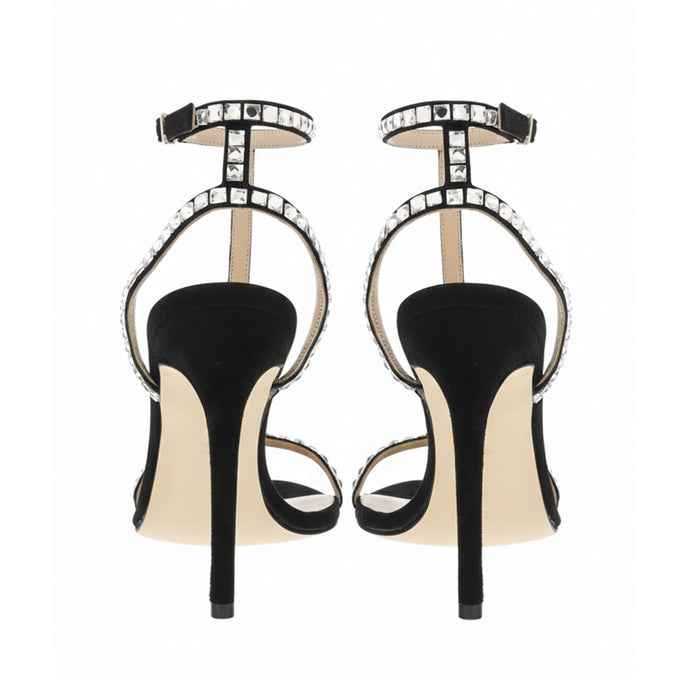 Ventutto Black Classic Crystal Embellished Strappy  High Heel Sandal-