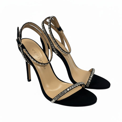 Ventutto Black Classic Crystal Embellished Strappy  High Heel Sandal-