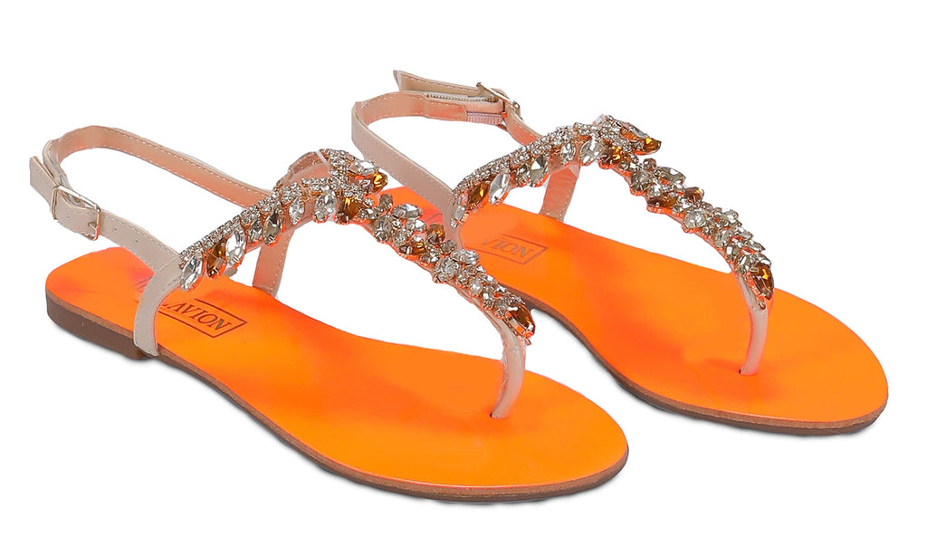 Ventutto Rio Orange/Beige Crystal Cluster T-Strap Sandal-10