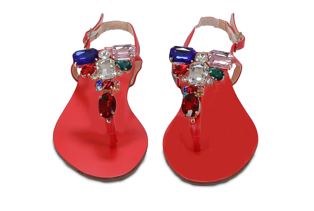 Ventutto Rio Red Crystal Cluster T-Strap Sandal-6