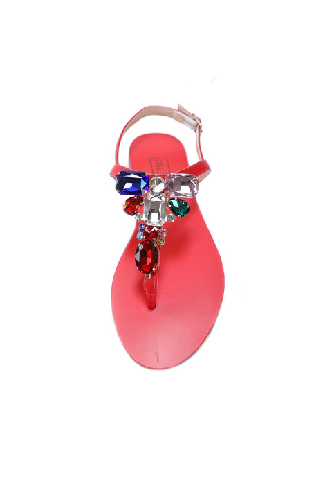 Ventutto Rio Red Crystal Cluster T-Strap Sandal