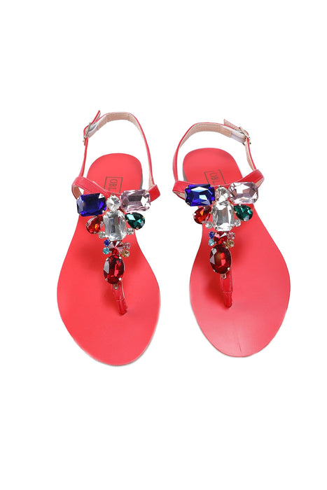 Ventutto Rio Red Crystal Cluster T-Strap Sandal