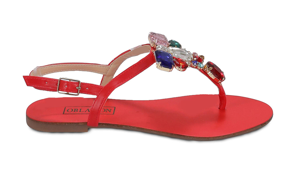 Ventutto Rio Red Crystal Cluster T-Strap Sandal