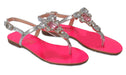 Ventutto Rio Fuschia Silver Crystal Cluster T-Strap Sandal-10