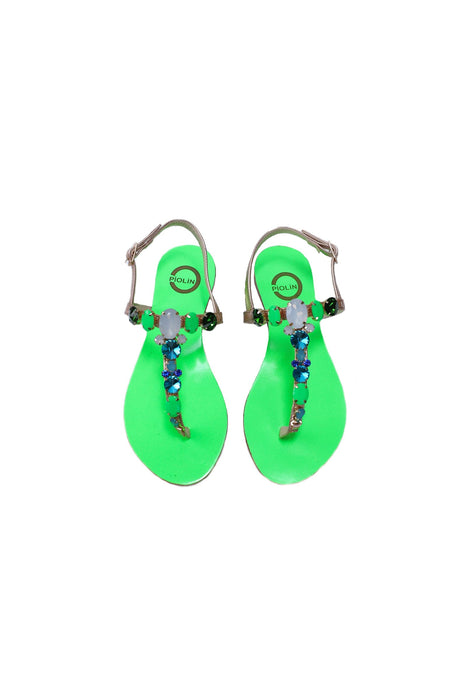 Ventutto Rio Bright Green Silver Crystal Cluster T-Strap Sandal