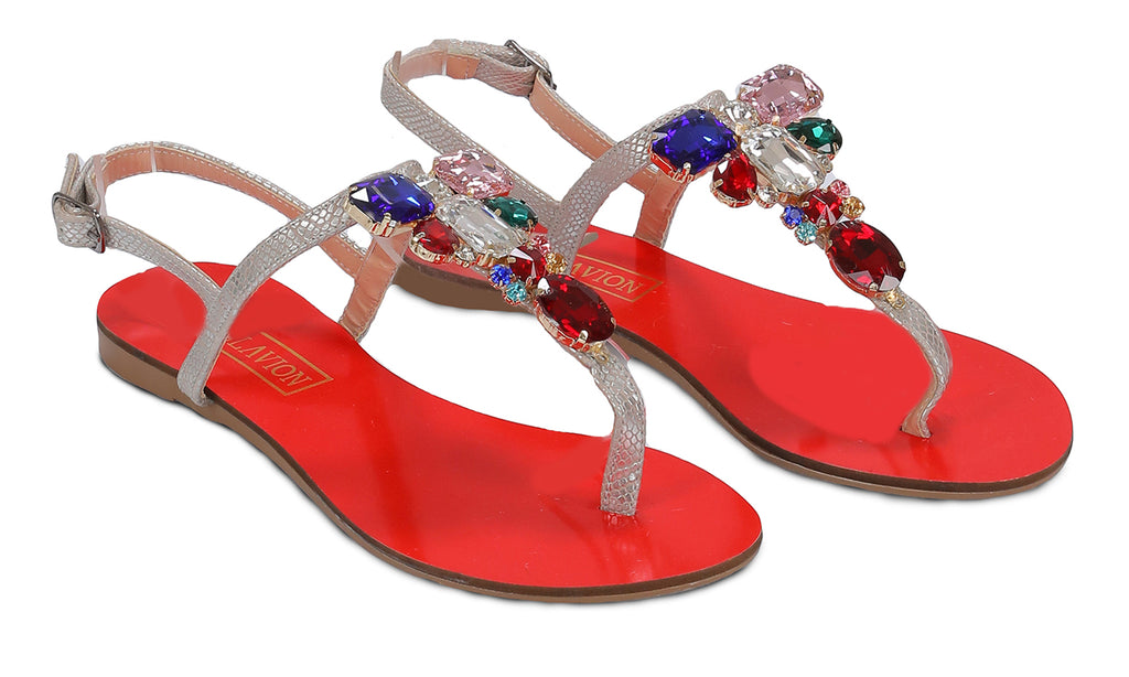 Ventutto Rio Red Silver Crystal Cluster T-Strap Sandal-7