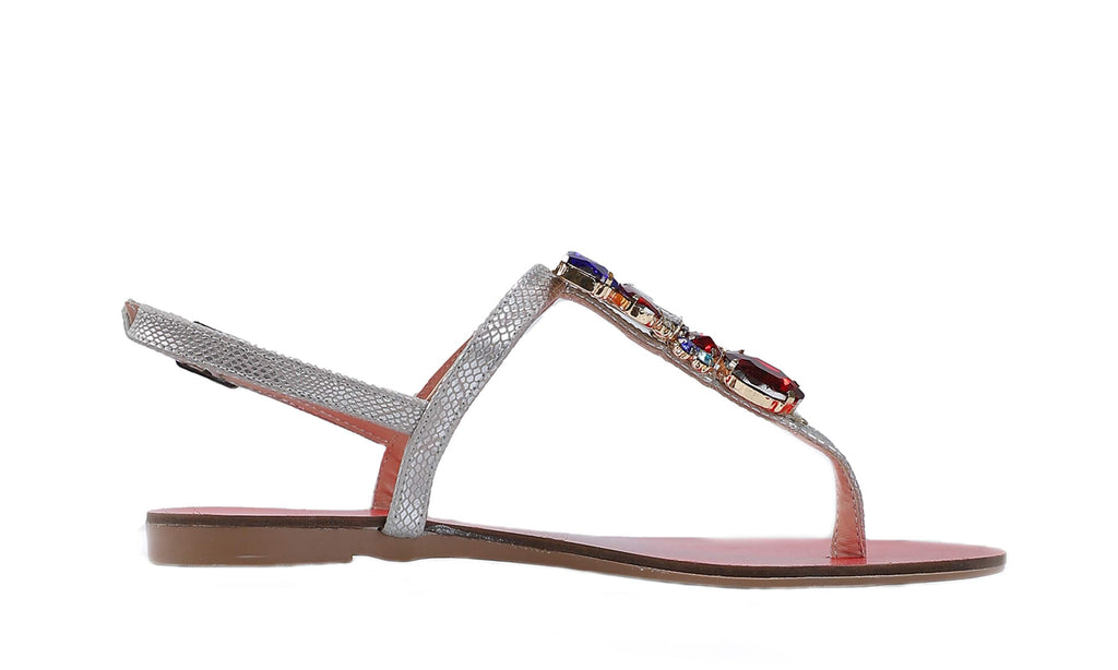 Ventutto Rio Red Silver Crystal Cluster T-Strap Sandal