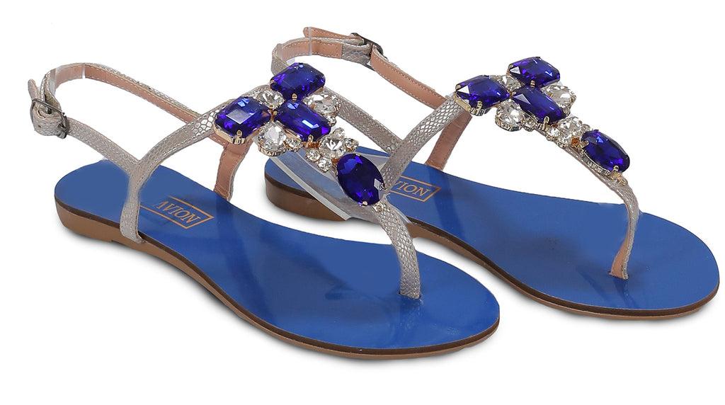 Ventutto Rio Blue Silver Crystal Cluster T-Strap Sandal-8