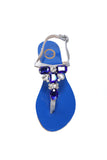 Ventutto Rio Blue Silver Crystal Cluster T-Strap Sandal