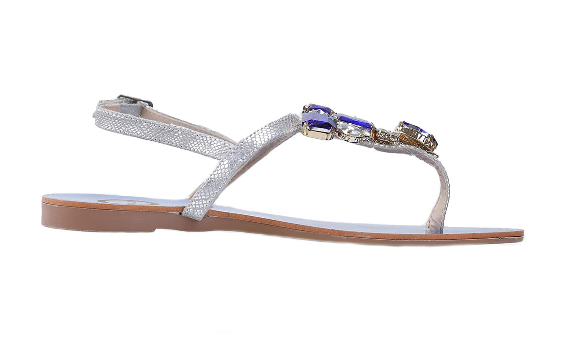 Ventutto Rio Blue Silver Crystal Cluster T-Strap Sandal