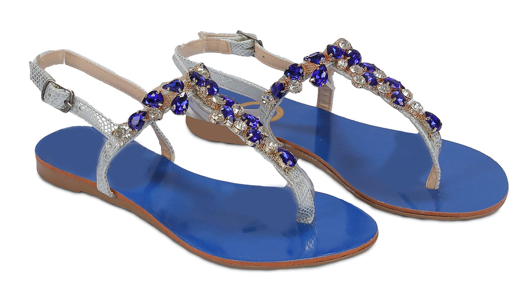 Ventutto Rio Turquoise Blue Crystal Cluster T-Strap Sandal-6