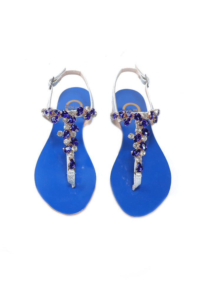 Ventutto Rio Turquoise Blue Crystal Cluster T-Strap Sandal