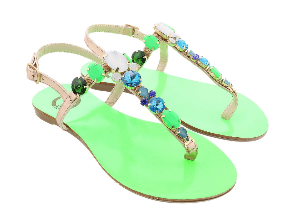 Ventutto Rio Green Crystal Cluster T-Strap Sandal-9