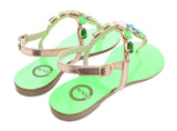 Ventutto Rio Green Crystal Cluster T-Strap Sandal