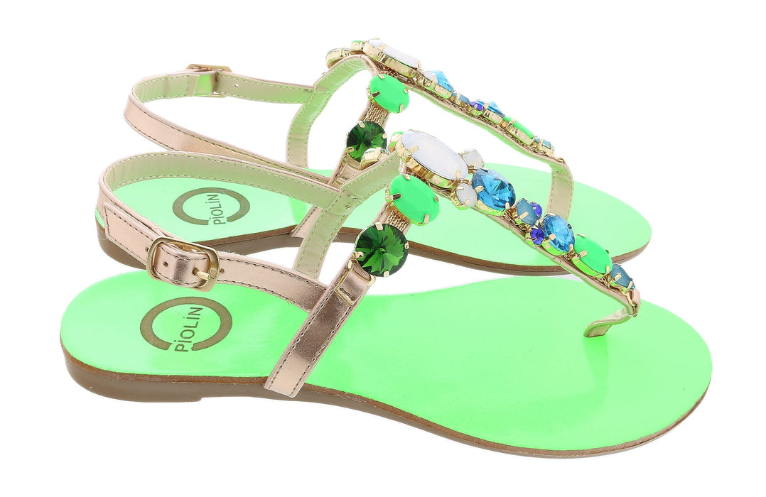 Ventutto Rio Green Crystal Cluster T-Strap Sandal