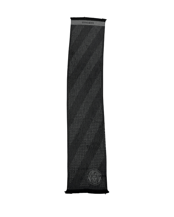 Defective/Floor Model Versace IT00599 GRIGIO Dark Grey 100% Wool Herringbone  Ladies Shawl