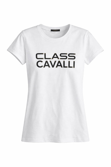 Cavalli Class White Signature Print Logo T-Shirt–M