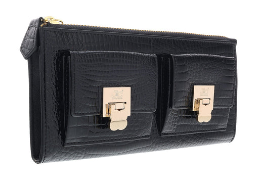 J&C J11-012 NERO Black Zippered  Large Wallet