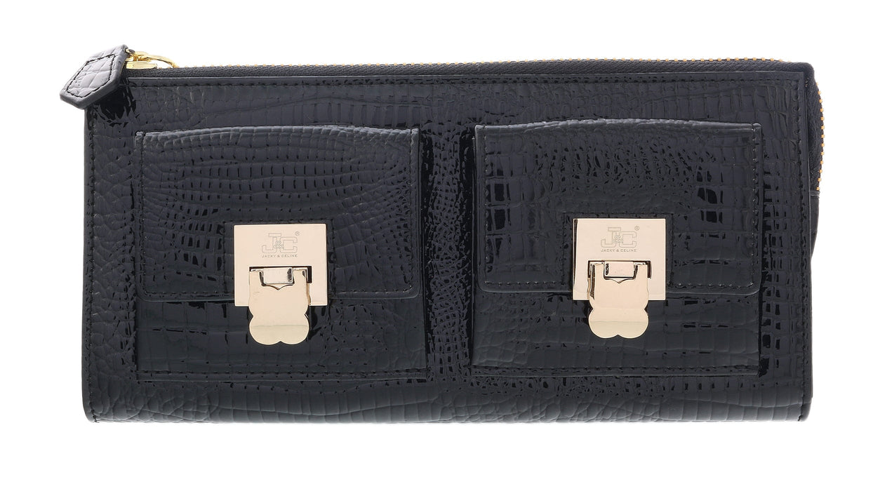 J&C J11-012 NERO Black Zippered  Large Wallet