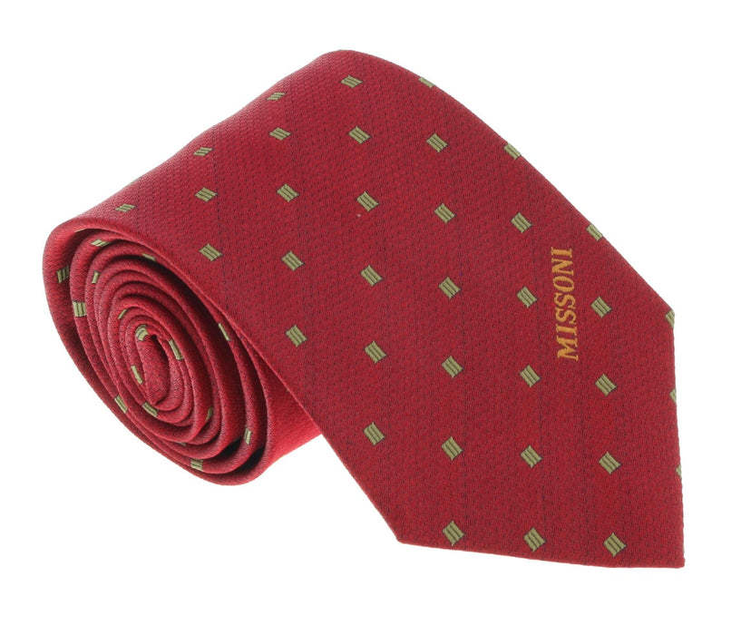 Missoni U5028 Red/Gold Motif 100% Silk Tie