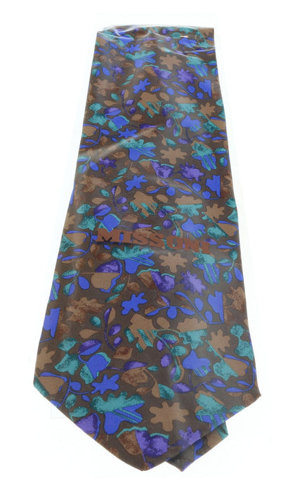 Missoni U1444 Brown/Blue Floral 100% Silk Tie