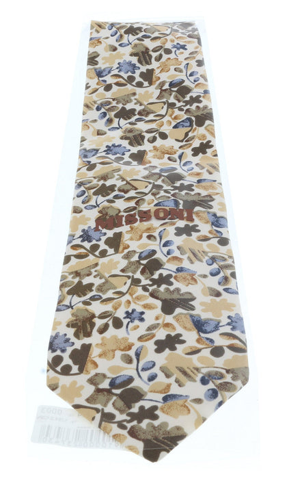 Missoni U1444 Cream/Olive Floral 100% Silk Tie