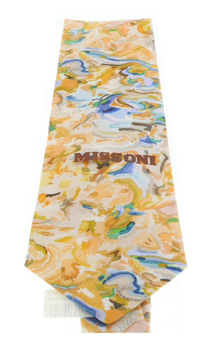 Missoni U1977  Peach/Brown Floral 100% Silk Tie