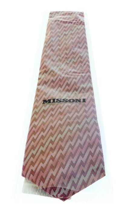 Missoni U5467 Pink/Red Flame Stitch 100% Silk Tie