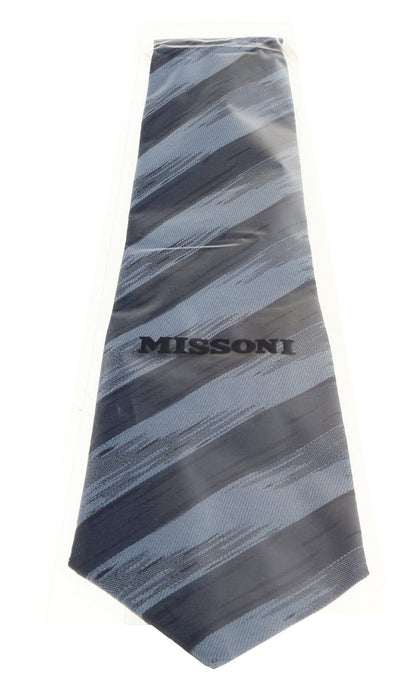 Missoni U5468 Black/Gray Regimental 100% Silk Tie