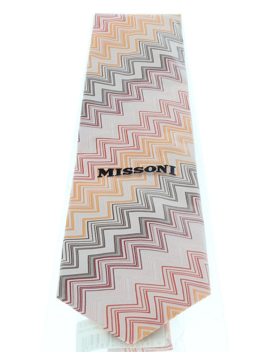 Missoni U4312 Orange/Silver Chevron 100% Silk Tie