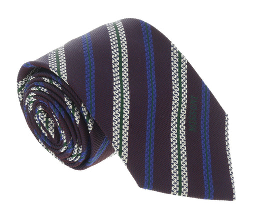 Missoni U5691 Regimental Plum/Electric Blue 100% Silk Tie