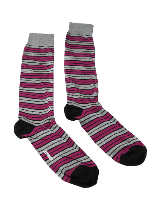 Missoni GM00CMU5685 0002 Gray/Fuschia Striped Calf Length Socks